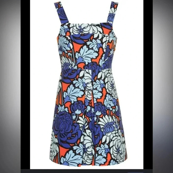 TopShop Mini Dress Womens Blue Floral 70s Style Sleeveless Pleated size 6 NWT - Picture 1 of 4